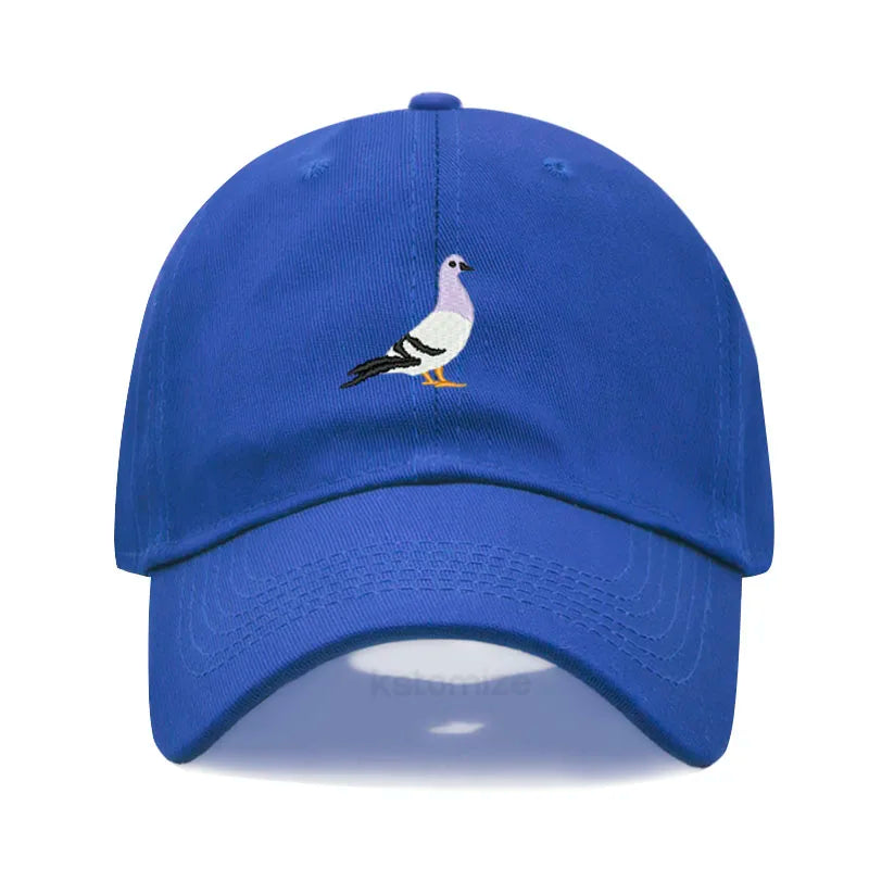Pigeon Embroidery Baseball Cap for Women Men Fashion Adjustable Soft Washed Cotton Dad Hat Unisex Classic Golf Caps