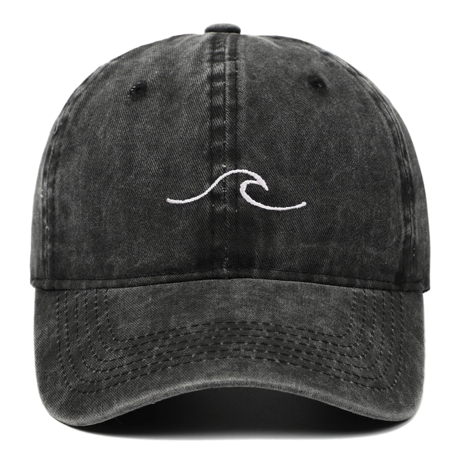 Wave Pattern Embroidered Baseball Cap For Men Women Vintage Washed Cotton Duckbill Sun Hat Outdoor Sport Distressed Dad Hats