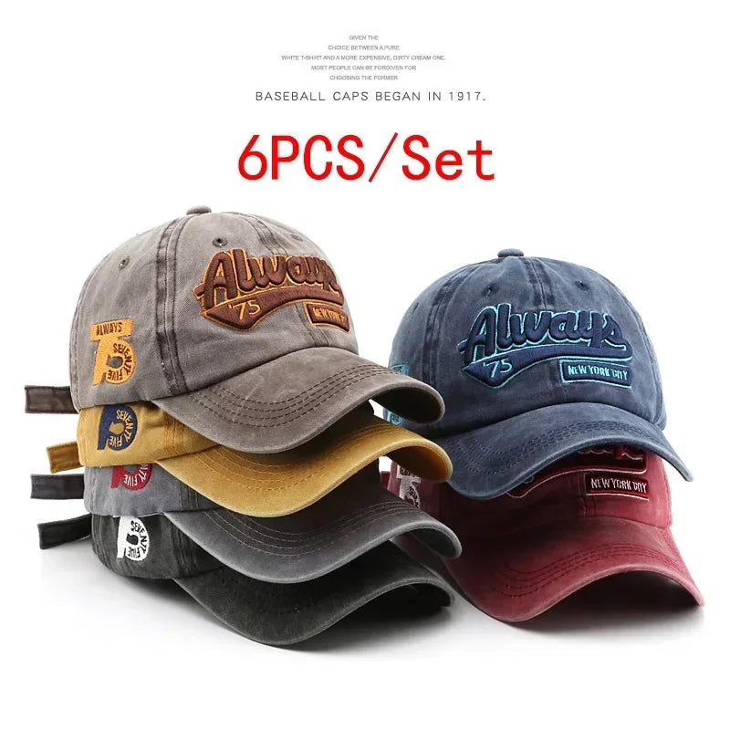 1/6PCS/Set Embroidered Baseball Cap For Women Men New Spring Summer Sunhat Retro Washable Sport Snapback Cap Hip Hop Fishing Hat