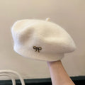 ‌Korean-Style Metal Bow Knitted Beret Women's Autumn/Winter Casual Street Painter's Hat Trendy Warm Beanie for Daily Outfit New