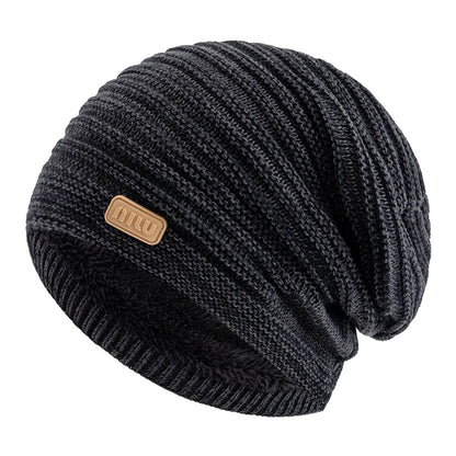 New Style Unisex Slouchy Winter Hats Men Women Striped Mix Warm Beanie Cap NIU Label Decor Plush Fur Lined Winter Knitted Hat