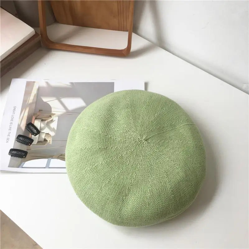 Beret Hat Women Spring Summer Hats For Women Retro Knitted Painter Cap Casual Trendy Design Solid Breathable Thin Cap Female New