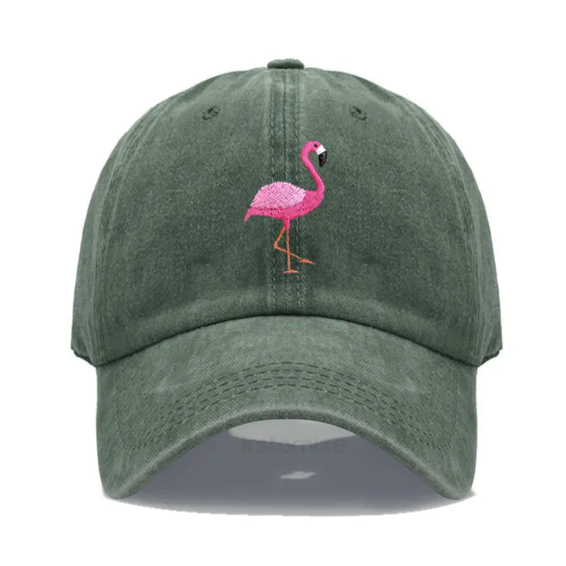 Animal Embroidery Flamingo Baseball Caps for Men Women Retro Soft Washed Cotton Dad Hat Snapback Cap Wholesale Dropshipping