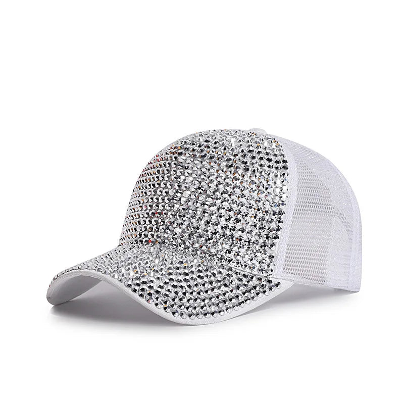 Baseball Cap Women Full Rhinestone Beads Mesh Cap Street Fashion Snapback Hats Casual Party Hip Hop Kpop Dance Cap Men Summer