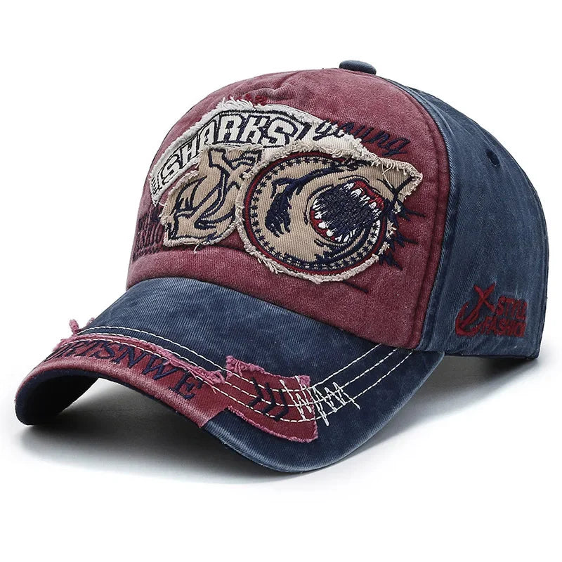 Retro Shark Embroidered Baseball Caps Bone Solid Animal Cartoon Men Women Cotton Stretch Hip Hop Streetwear Sun Hats