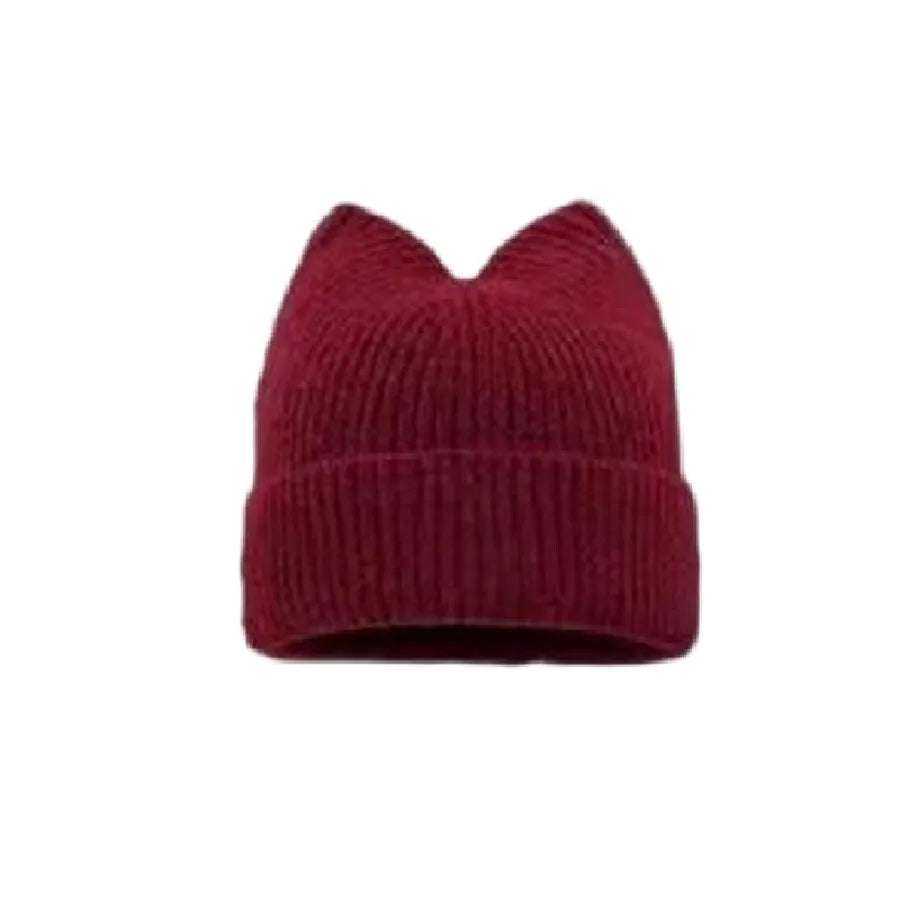 Cat Ears Wool Hat Female Autumn and Winter Korean  Cute Face Small Knitted Hat Big Head Circumference Warm Ear Protection Hat
