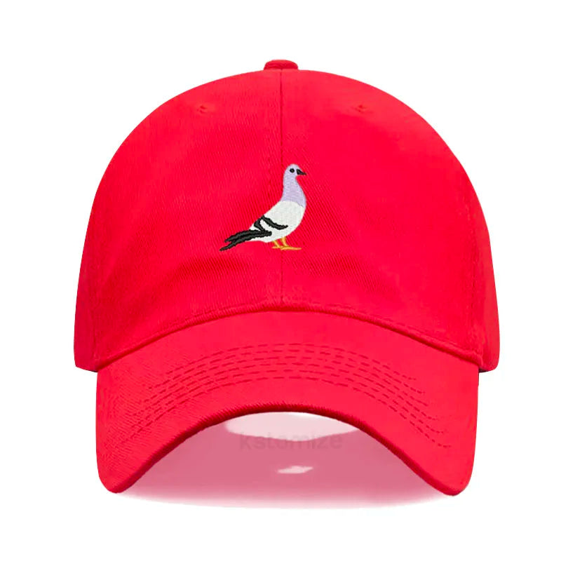 Pigeon Embroidery Baseball Cap for Women Men Fashion Adjustable Soft Washed Cotton Dad Hat Unisex Classic Golf Caps