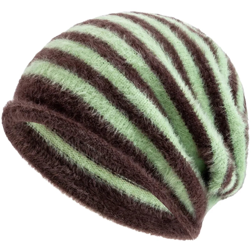 Hot Sale Fashion Woman Slouchy Beanie Casual Stripe Design Y2K Winter Hats For Female