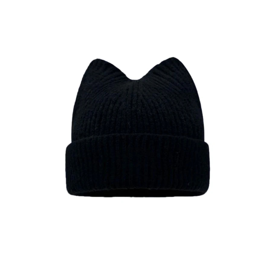 Cat Ears Wool Hat Female Autumn and Winter Korean  Cute Face Small Knitted Hat Big Head Circumference Warm Ear Protection Hat