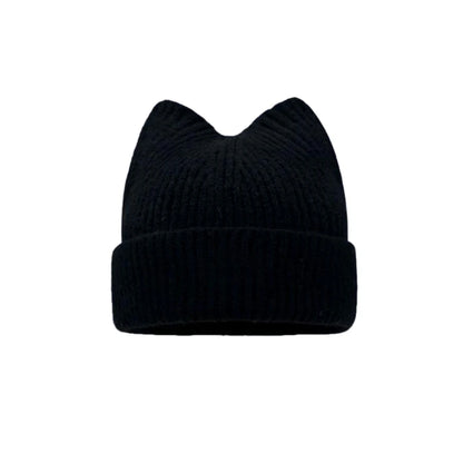 Cat Ears Wool Hat Female Autumn and Winter Korean  Cute Face Small Knitted Hat Big Head Circumference Warm Ear Protection Hat