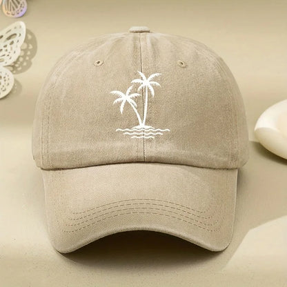 Vintage Palm Tree Print Design Baseball Cap Men Women Unisex Washed Cotton Truck Driver's Father's Sun Hat