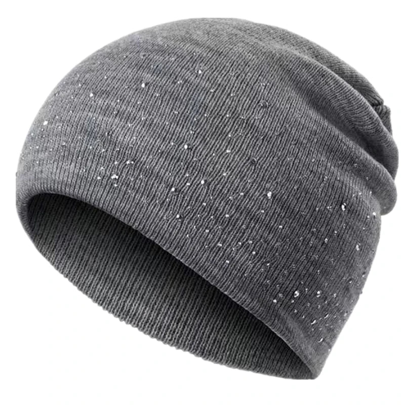 Hot Sale Women Casual Winter Fall Hat Stylish & Shiny Rhinestone Decor Women's Beanie Outdoor Streetwear Knitted Hat