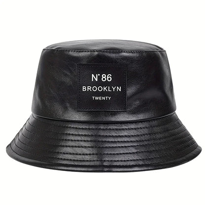 Unisex Brooklyn Panama Bucket Hat PU Leather Fisherman Hat Outdoor Travel Sunscreen Hats for Men Women