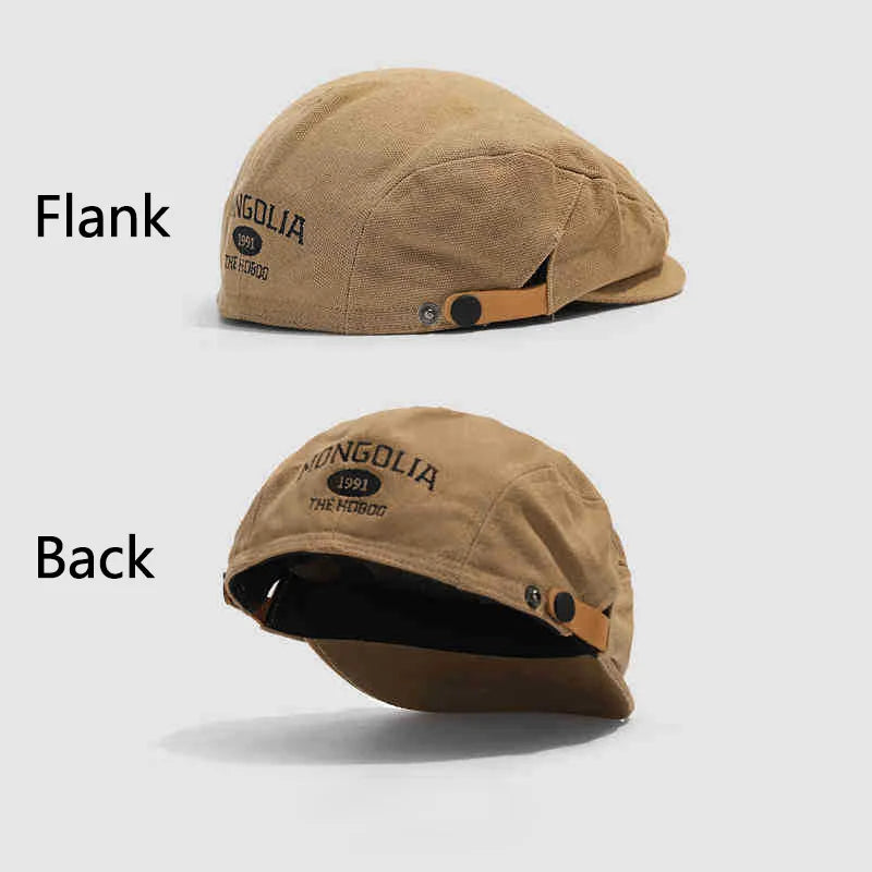 Unisex Cotton Beret – Vintage Newsboy Gatsby Flat Cabbie Cap with Embroidery