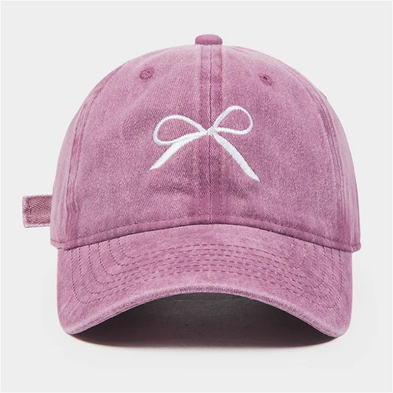 New Women Cotton Cute Washed Baseball Cap Four Season Female Lady Fashion Outdoor Casual Retro Bowknot Cap Hat for Women