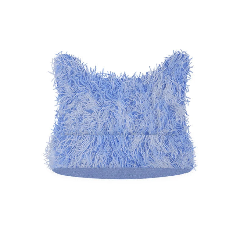 Hip Hop Distressed Knitted Caps Unisex Winter Y2k Cat Ears Little devil Beanies Outdoor Fuzzy Thick Warm Balaclava Hat