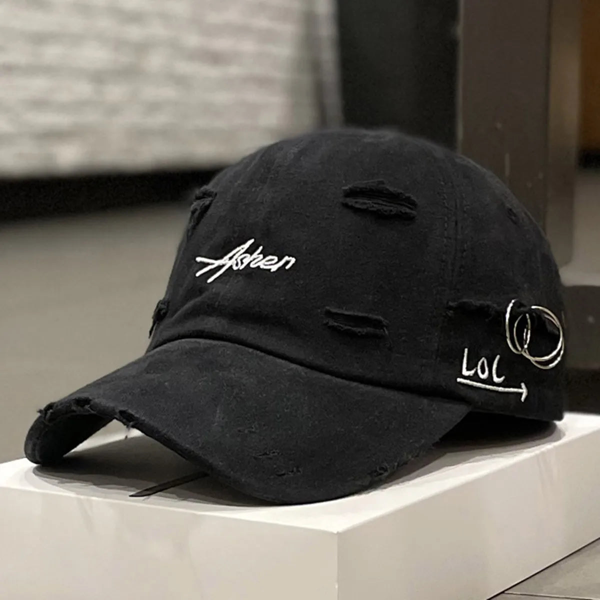 Unisex Asher Embroidery Hole Iron Ring Baseball Caps Spring and Autumn Outdoor Adjustable Casual Hats Hip Hop Hat Sunscreen Hat