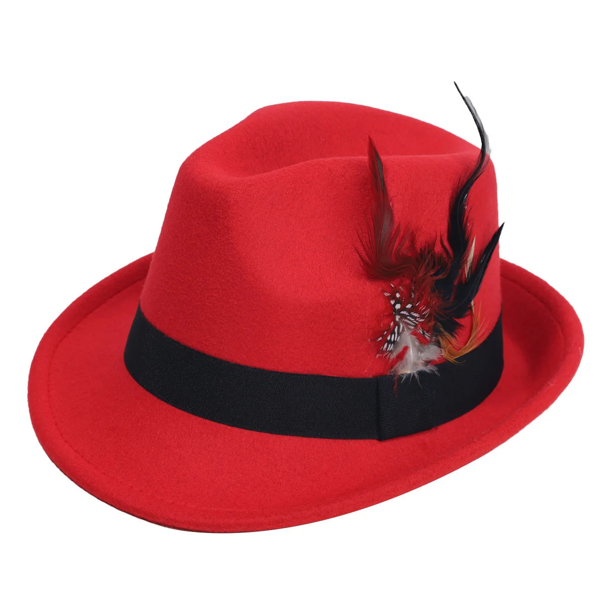 Hot-Selling Feather Top Hat British Style Felt Hat Fashionable and Versatile Woolen Retro Gentleman's Jazz Hat for Men and Women