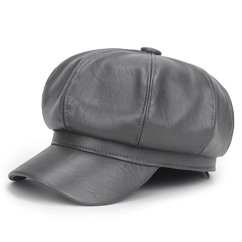 New Women PU Leather Berets Cap Hat Black Red Outdoor Adjustable Female Autumn Winter Casual Lady Cap Hat For Women