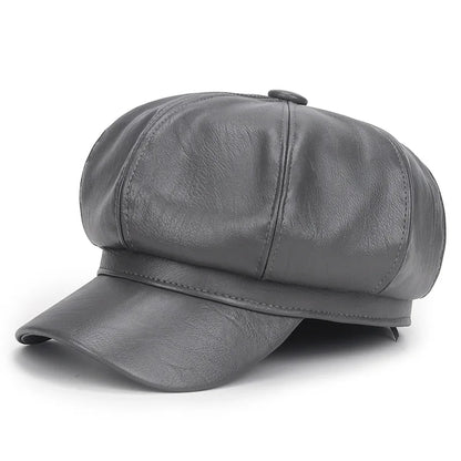 New Women PU Leather Berets Cap Hat Black Red Outdoor Adjustable Female Autumn Winter Casual Lady Cap Hat For Women