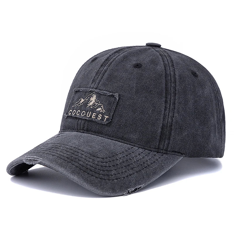 New Style Unisex Washed Cotton Vintage Baseball Cap Mountain Peak Embroidery Outdoor Sports Dad Hat For Men And Women