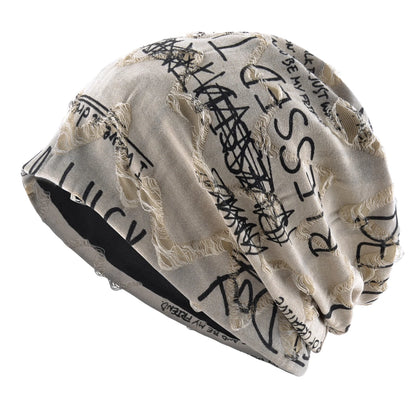 Letter Print Beanie Hats For Women Men Vintage Distressed Cracked Design Wasteland Style Spring Summer Warm Fleece-lined Winter