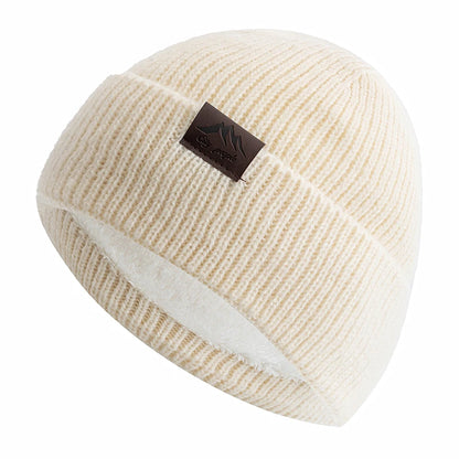 Hot Sale CITY Leather Label Winter Hat Plush Fur Lining Keep Warm Cap Stylish Soft Beanie Hat For Men Women Outdoor Knitted Hat