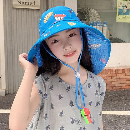Summer Hats For Children Girls Boys Outdoor Sunshade Neck Sun Protection Breathable Big Brim Sun Hat Beach Accessories Sunhat
