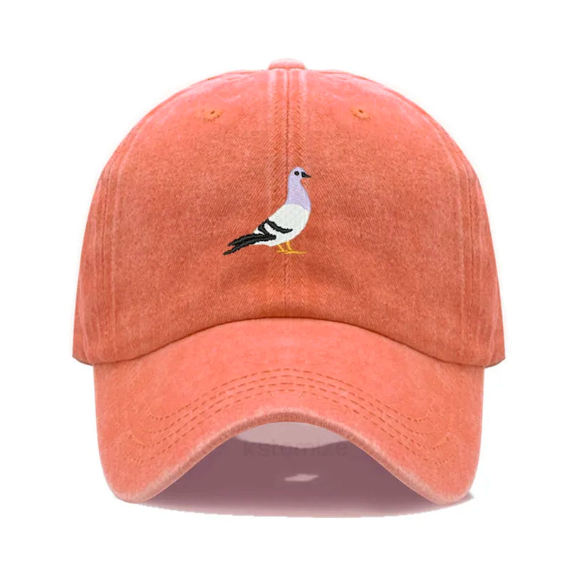 Pigeon Embroidery Baseball Cap for Women Men Fashion Adjustable Soft Washed Cotton Dad Hat Unisex Classic Golf Caps