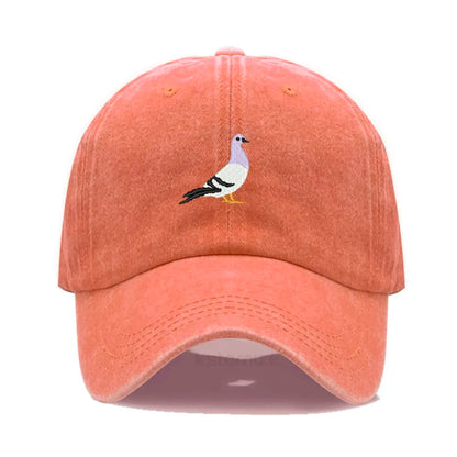 Pigeon Embroidery Baseball Cap for Women Men Fashion Adjustable Soft Washed Cotton Dad Hat Unisex Classic Golf Caps