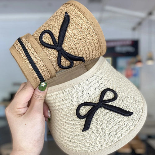 Summer Straw Hat And Shoulder Bag Set For Girls Baby Children Empty Top Sun Hat Large Brim Bowknot Outdoor Beach Visor Sun Cap