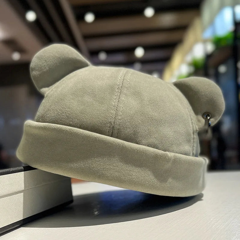 Unisex Cat Ear Cute Dome Caps Men women Melon Beanie Htas Solid Color Autumn Winter Hip Hop Hat Fashion Korean Version Melon Cap