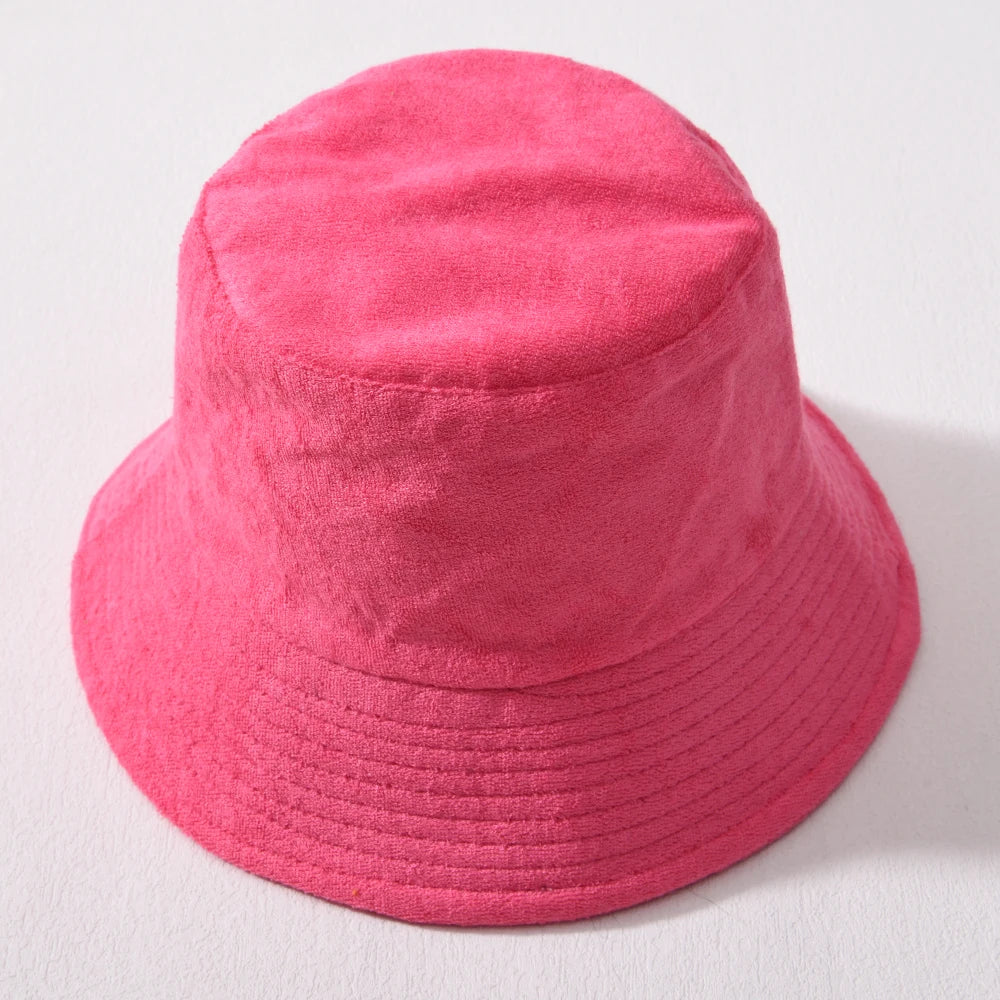 Simple Terry Cloth Towel Bucket Hat Spring Autumn Outdoor Panama Sun Fisherman Hat Unisex Candy Pure Color Fashion Cap