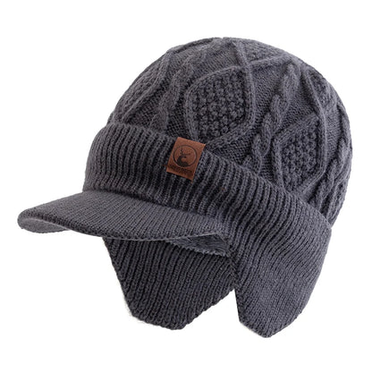 Men’s Winter Knitted Peaked Cap – Faux Fur Lined Earmuff Bomber Hat for Outdoor Cycling & Cold Weather Protection