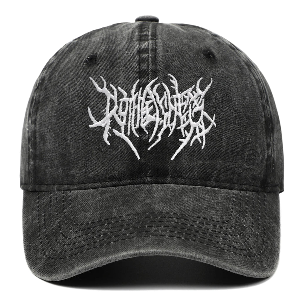 Unisex Goth Rock Washed Baseball Cap – Embroidered Snapback Dad Hat Streetwear Hip Hop Casual Outdoor Hat