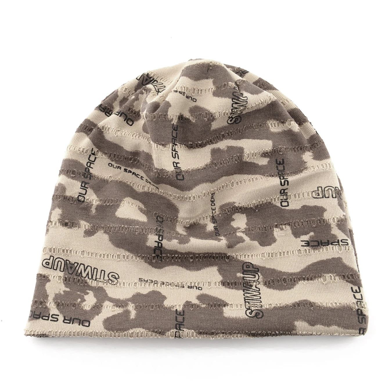 Unisex Camouflage Print Beanie Hat With Distressed Holes Lightweight Stretchy Beanies For Men Women Streetwear Bonnet Cap