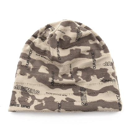 Unisex Camouflage Print Beanie Hat With Distressed Holes Lightweight Stretchy Beanies For Men Women Streetwear Bonnet Cap