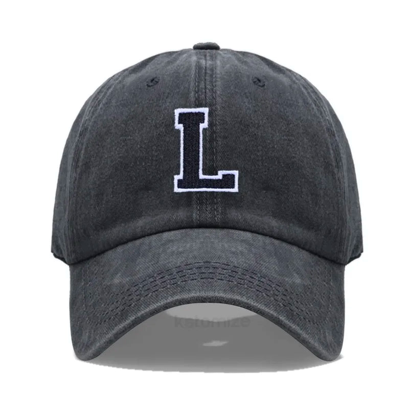 Initial Letter A-Z Embroider Baseball Cap For Men Womne Washed Cotton Dad Hat Fashion Team Sport Visors Snapback Caps