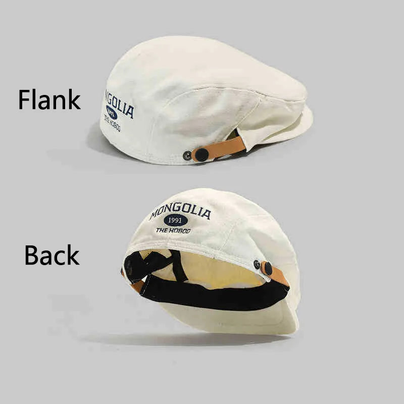 Unisex Cotton Beret – Vintage Newsboy Gatsby Flat Cabbie Cap with Embroidery