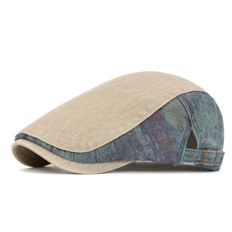 Unisex Wash Cotton Beret – Retro Adjustable Newsboy Flat Cap (Spring Summer Casual Painter Style Hat)
