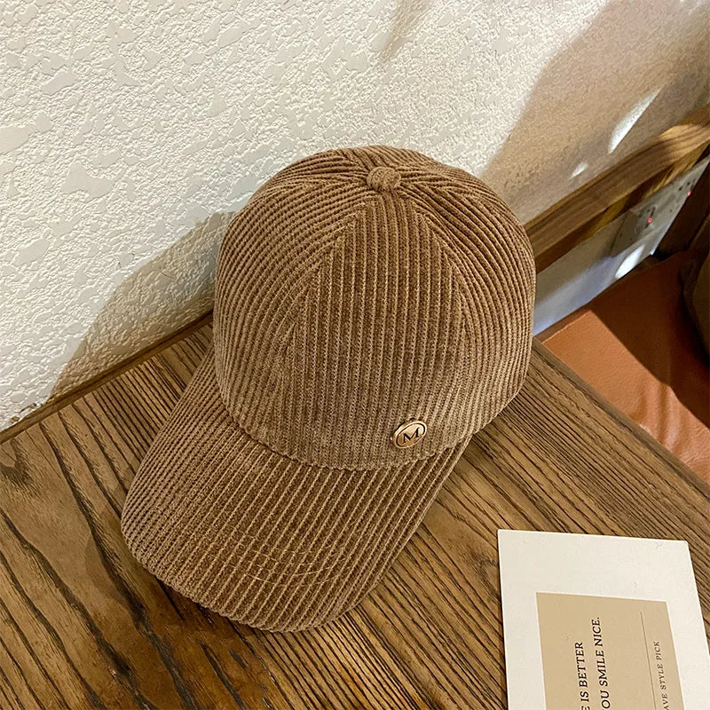 Baseball Cap Women Autumn Winter Solid Color Trendy Corduroy Korean Adjustable Snapback Hats For Women Men Fashion Cap Female