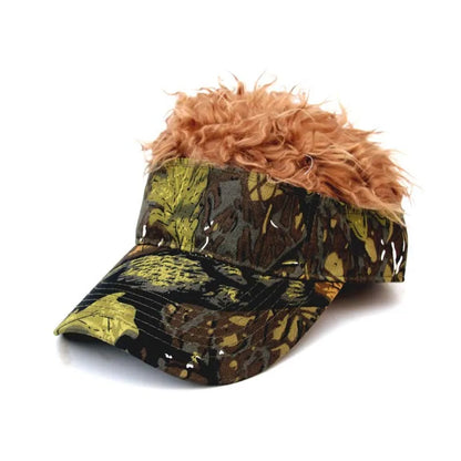 New Unisex Casual Camouflage Visor Hat Men Women Adjustable Sun Sunshade Hip Hop Baseball Cap With Spiked Hairs Wigs Casquatte