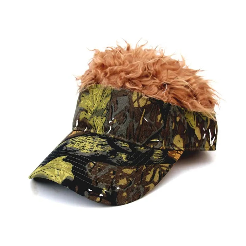Streetwear Casual Camouflage Visor Hat Men Women Adjustable Sun Sunshade Hip Hop Baseball Cap With Spiked Hairs Wigs Casquatte