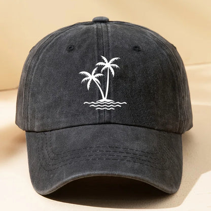 Vintage Palm Tree Print Design Baseball Cap Men Women Unisex Washed Cotton Truck Driver's Father's Sun Hat