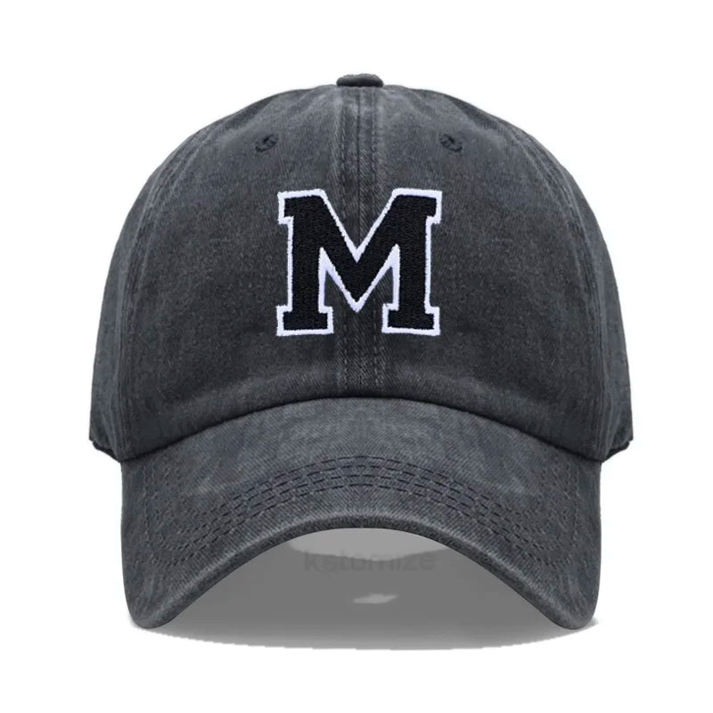 Initial Letter A-Z Embroider Baseball Cap For Men Womne Washed Cotton Dad Hat Fashion Team Sport Visors Snapback Caps