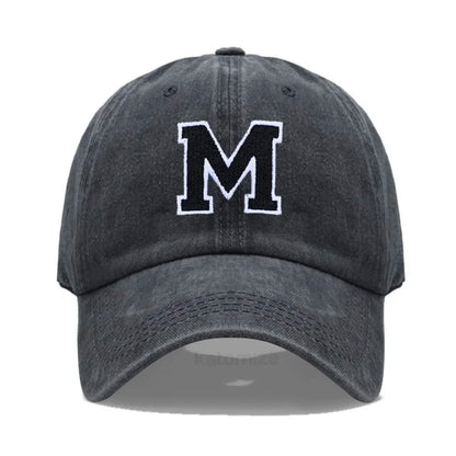 Initial Letter A-Z Embroider Baseball Cap For Men Womne Washed Cotton Dad Hat Fashion Team Sport Visors Snapback Caps
