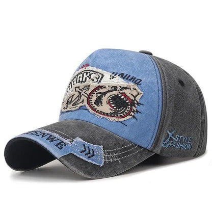 Unisex Washed Vintage Distressed Baseball Cap Patch Embroidery Adjustable Curved Brim Hat