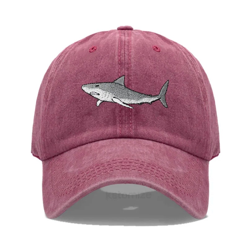 Animal Shark Embroidered Baseball Cap for Women Men Fashion Adjustable Washed Cotton Dad Hat Unisex Classic Golf Caps