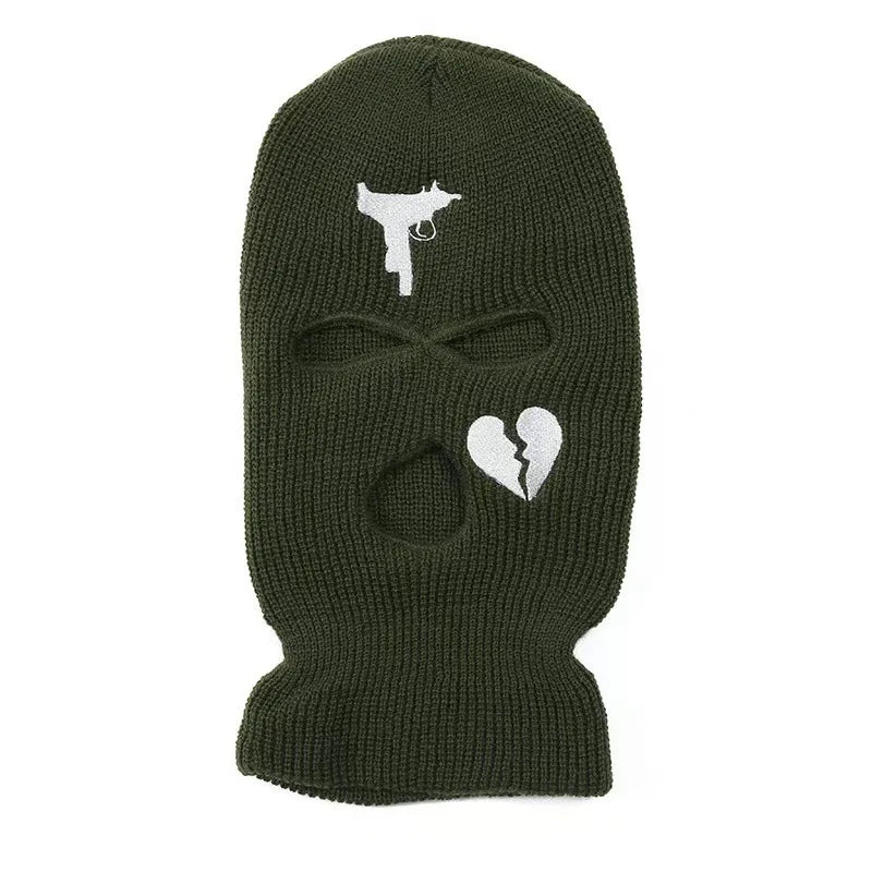 Unisex 3 Hole Winter Knitted Hat Outdoor Sports Full Face Cover Ski Mask Warm Knit Cap Balaclava for Adult Love Heart logo