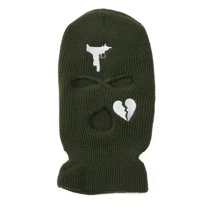 Unisex 3 Hole Winter Knitted Hat Outdoor Sports Full Face Cover Ski Mask Warm Knit Cap Balaclava for Adult Love Heart logo